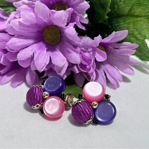 Vintage Japan Clip On Earring Elegant Pink and Purple